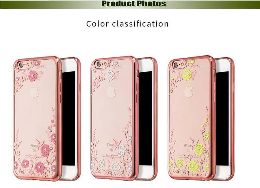 Diamond Bling Soft TPU Clear Telefon Powrót Pokrywa Secret Garden Flowers Case dla iPhone 5 6S 6 Plus 7 7Plus Samsung S6 S7