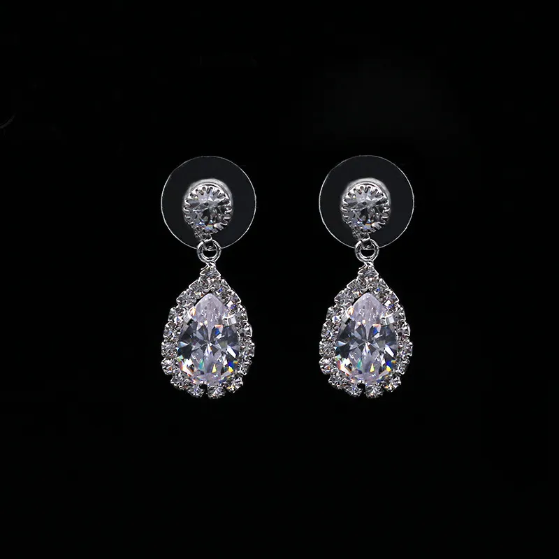 Simple Crystal Bridal Jewelry Sets Silver Color Rhinestone Water drop Earrings Necklace Sets for Women Wedding Jewelry