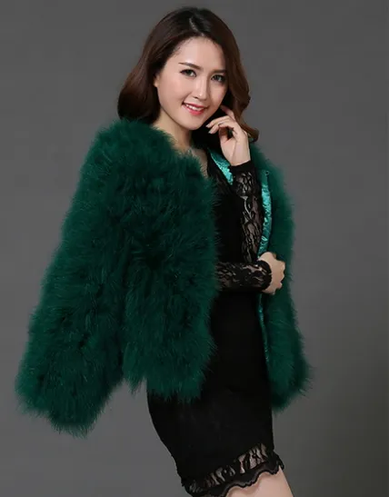 Jesienne zima nowe kobiety luksusowy prawdziwy naturalny struś futra bawełniana bawełniana gęstość ciepła o długim rękawie płaszcz z długim rękawem
