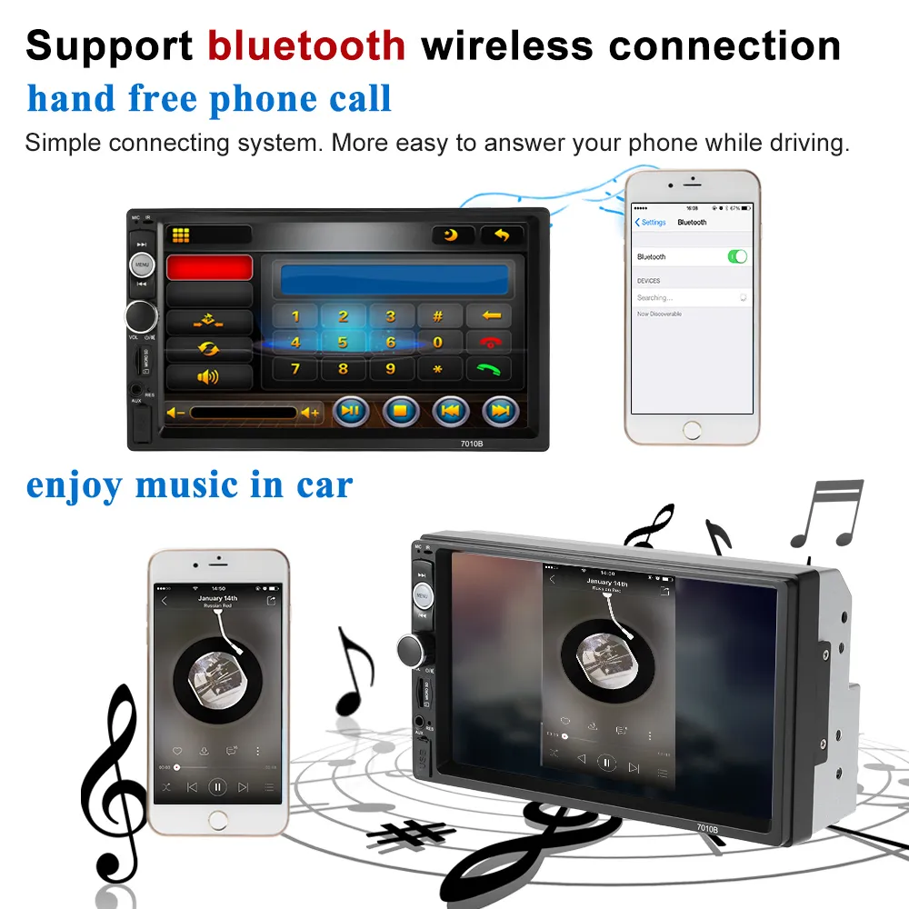 7 inch Universal 2 Din HD Bluetooth Car autoradio MP5 Player Multimedia Radio Entertainment USB/TF FM Aux Input Car DVD