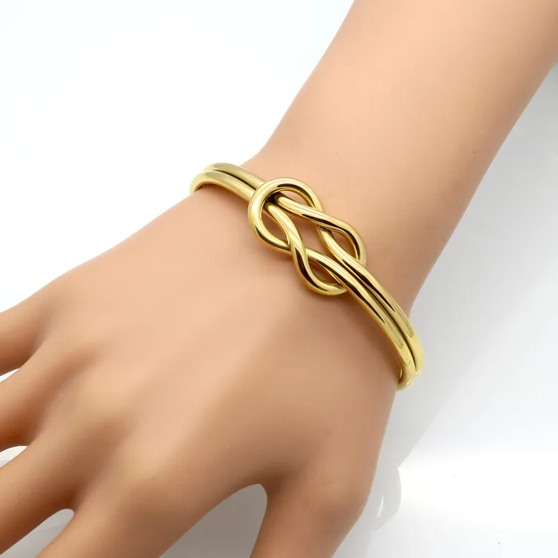 Joias de Aço Inoxidável 316L Moda Pulseira de Abrimento de Nó Feminina Cuff Bracelet Para Senhoras Acessórios Presentes Ouro Prata