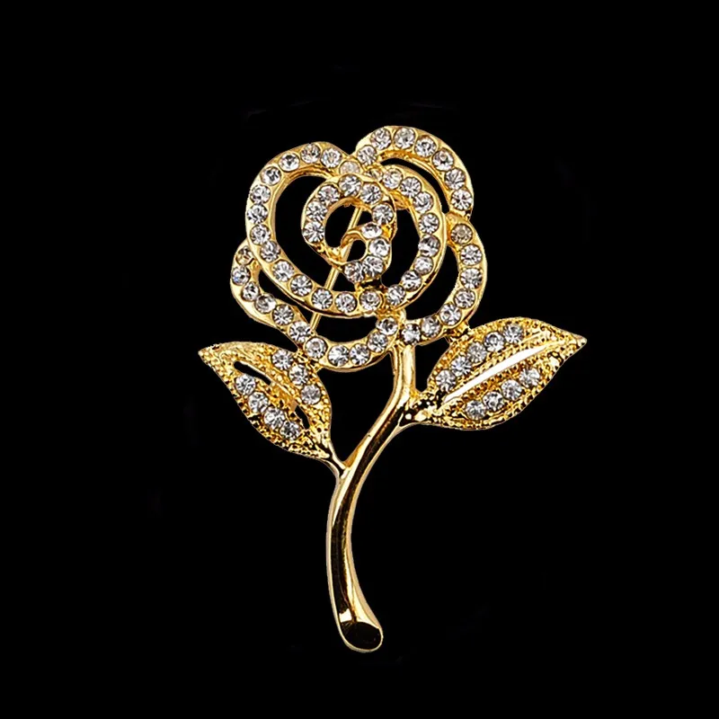 Ny ankomst Crystal Rose Brosch Gold Plated Elegant Brooches Pins Söta modesmycken Rhinestone Brosches8389566