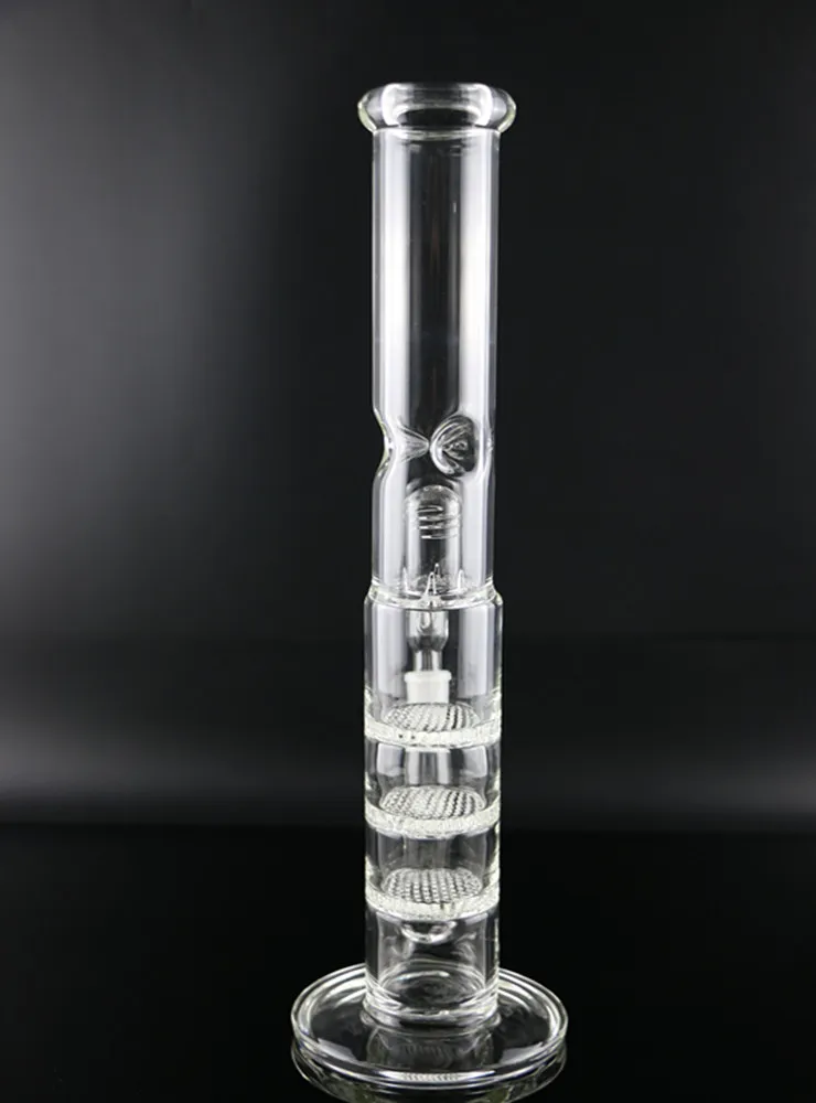 Hookahs Triple Bell Cover Perc Bong Glass Water Pijpen 17.5 inch Tall 5mm dik voor roken