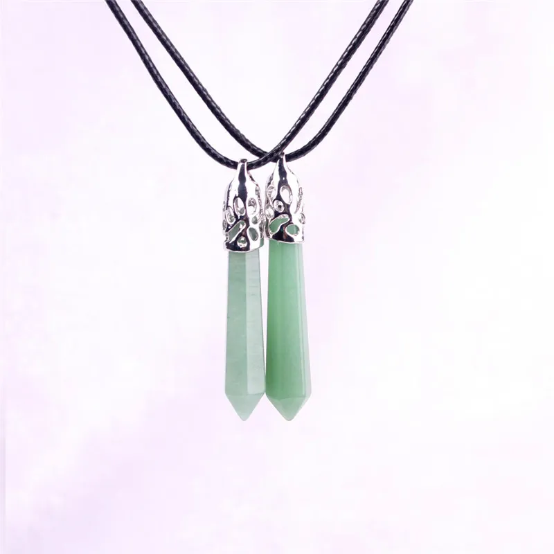 Green Aventurine Jade Pillar Stone Necklace Natural Crystal Hexagonal Gemstone Amazonite Healing Point Prosperity Confidence Witch Necklace