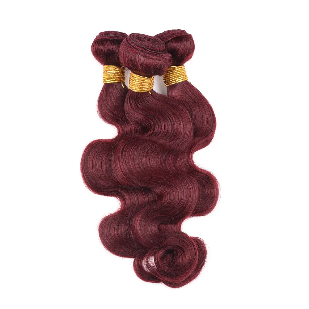 Capelli umani rossi brasiliani dell'onda del corpo 3 pacchi Borgogna 99j Tessuto capelli umani vergini brasiliani Estensioni di trame di capelli colorati bicolore5218390