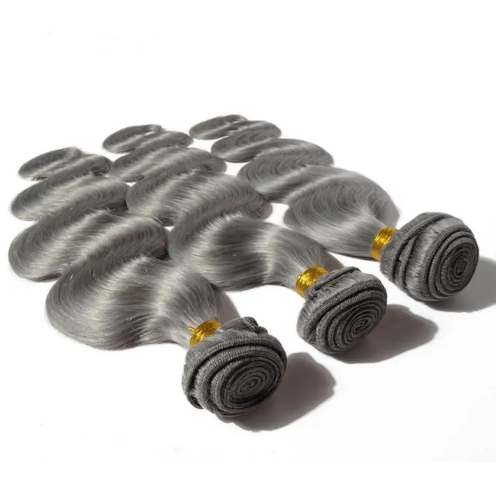 Neu ankommen 9A Grade Malaysian Body Wave Graue Haarwebart Silber Grau Körper Welle Human Haare Erweiterungen Graues Reines Haar zum Verkauf