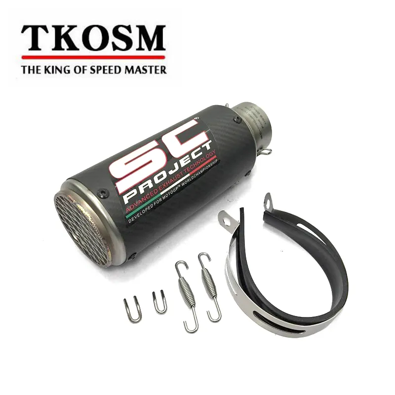 TKOSM 2017 Novo Modelo de Aço Inoxidável de Alta Qualidade 60mm 51mm Universal SC Tubo de Escape Da Motocicleta Escape Silenciador De Metal De Corrida Escape Com Adesivo