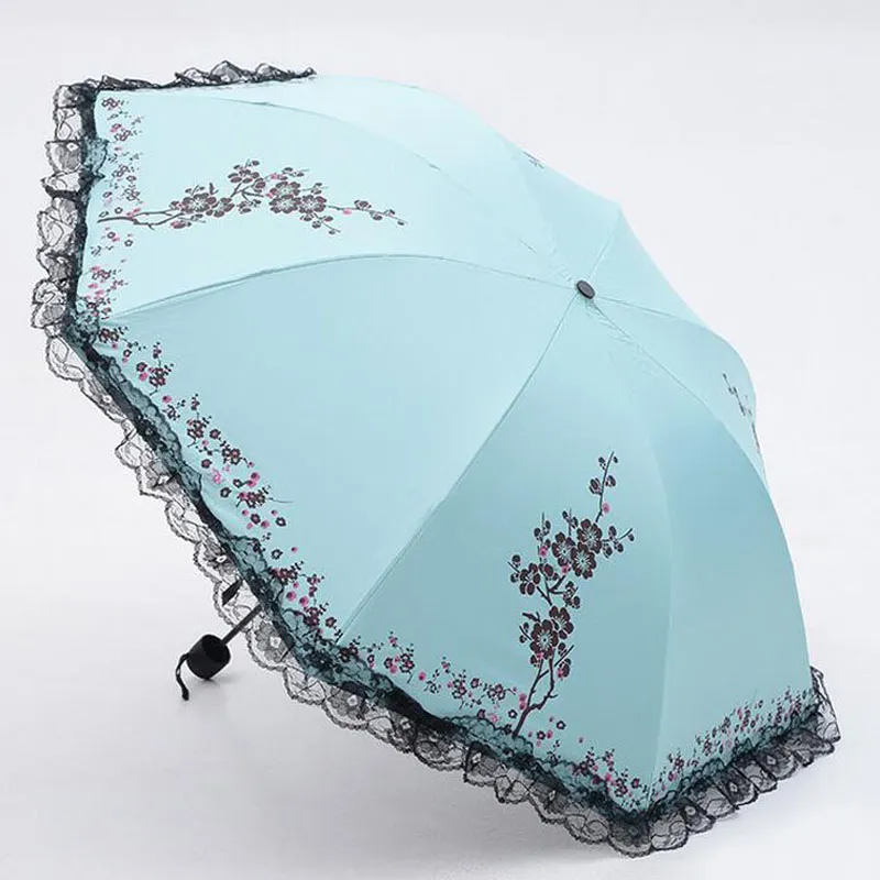 Paraguas plegable de verano para mujer, sombrilla de lluvia con revestimiento negro, sombrilla de flores de encaje Anti-UV para mujer, envío gratis ZA3542