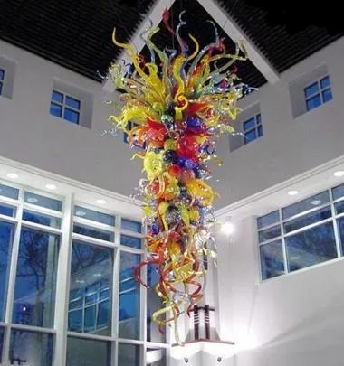 Multi-color Blown Lamps Glass Chandeliers LED Source Custommade Large Chandelier for Hotel Lobby Stair Decor