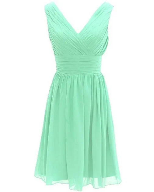 Verde menta baratos vestidos de dama de honor cortos desgaste de la gasa fiesta de graduación Verde menta baratos vestidos de dama de honor cortos desgaste de la gasa fiesta de graduación