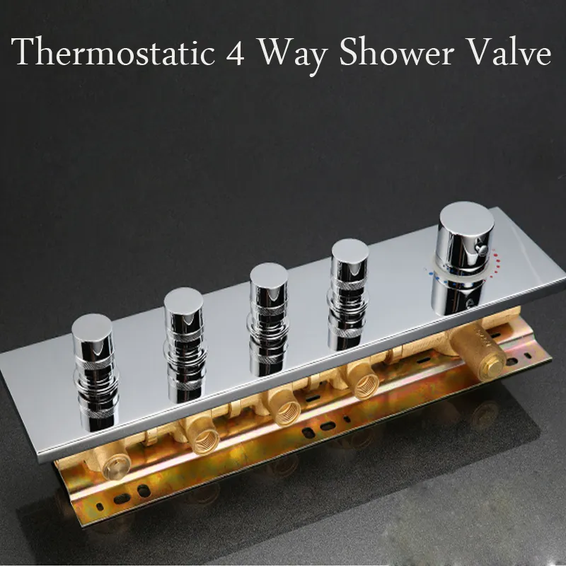 Modern 4 Function Thermostatic High Flow Shower Mixing Valve Wall Mounted Brass Diverter Valve For Showers