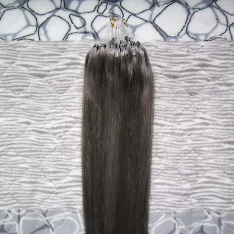 Cinza prata Micro anel extensões de cabelo 100g micro link extensões de cabelo humano Em Linha Reta brasileiro extensões de cabelo micro talão 100s