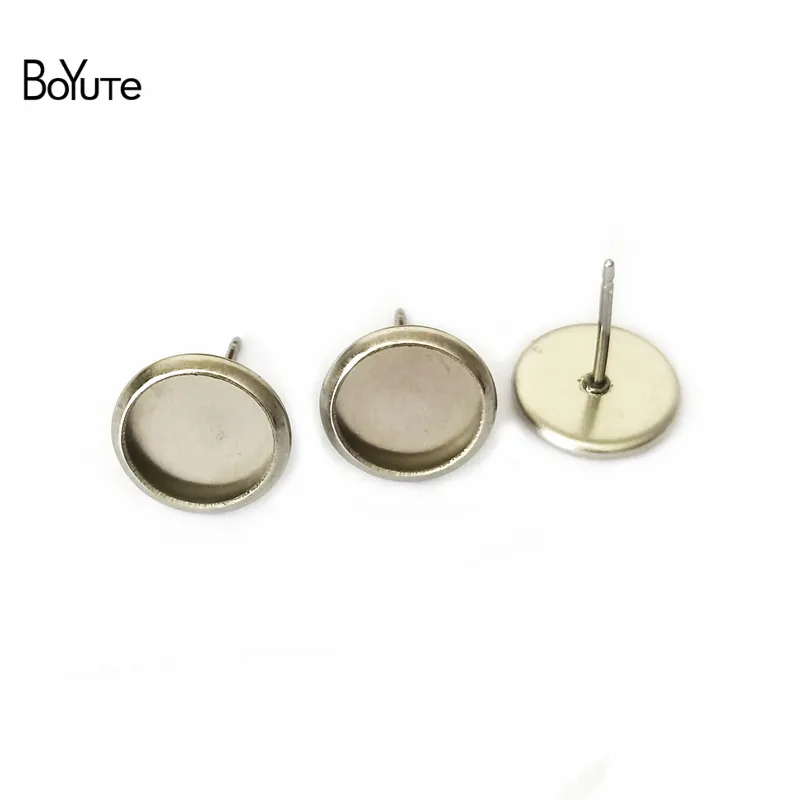 BoYuTe 100Pcs Round 8MM 10MM 12MM 14MM Cabochon Base Setting Stainless Steel Stud Earring Blank Tray Diy Jewelry Making