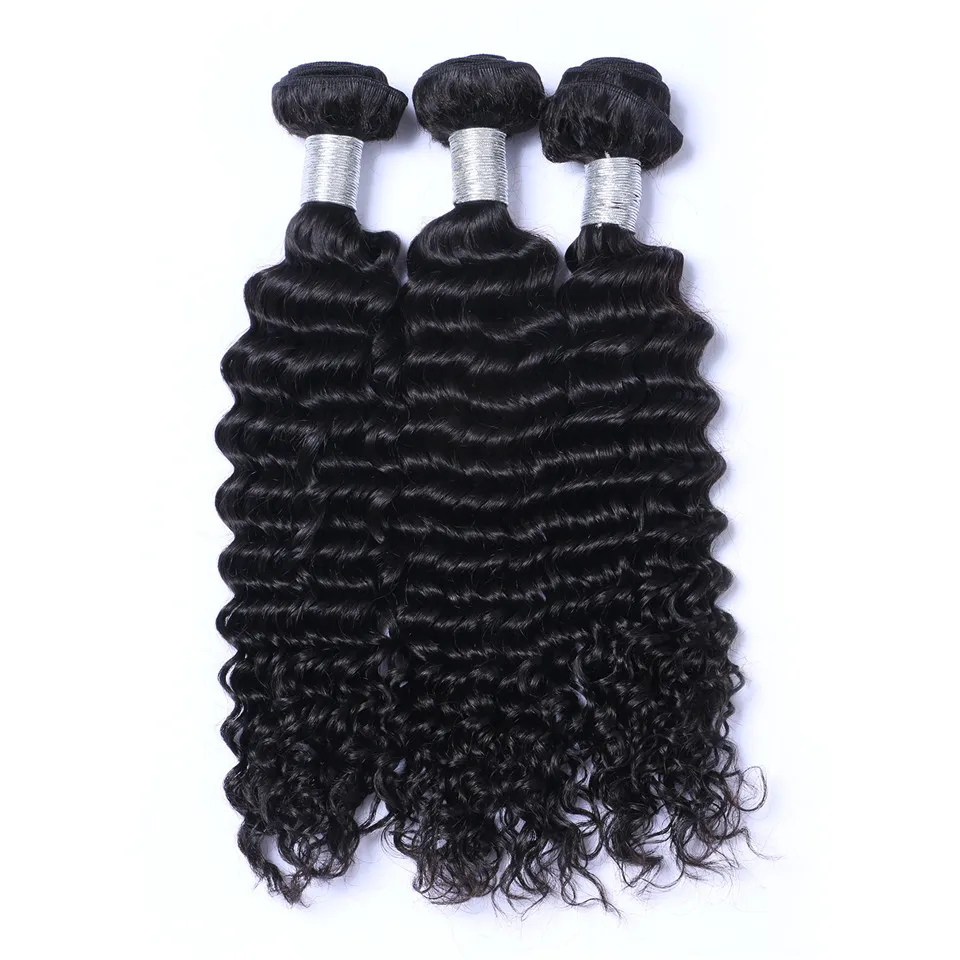 Brazilian Deep Wave Human Hair Weaves with 13x4 Lace Frontal Ear to Ear Full Head Natural Color Can be Dyed Unprocessed Human Hair