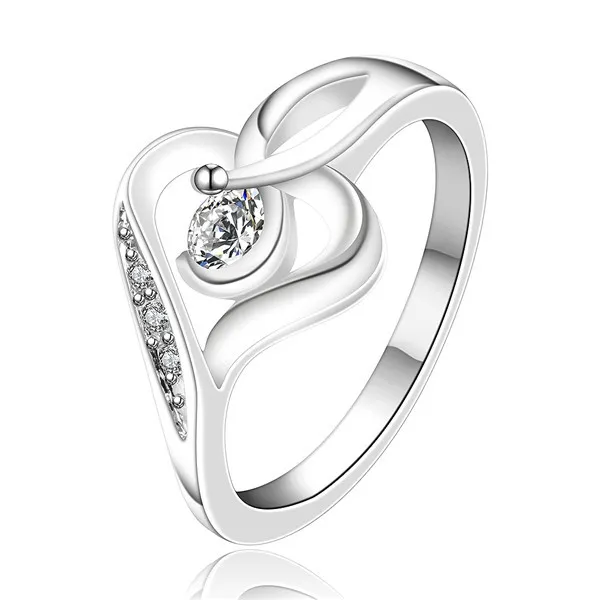 miglior regalo Anello da dito in argento sterling placcato cuore intarsiato da donna, anello solitario in argento 925 con gemma bianca da sposa Anello solitario ER153