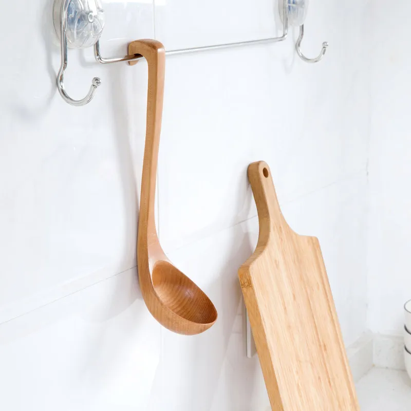 Grande mestolo di legno con gancio Manico lungo Zuppa Cucchiai da portata Mestolo di legno Mestolo da pranzo Cucchiaio da cucina Utensili da cucina Utensili da cucina