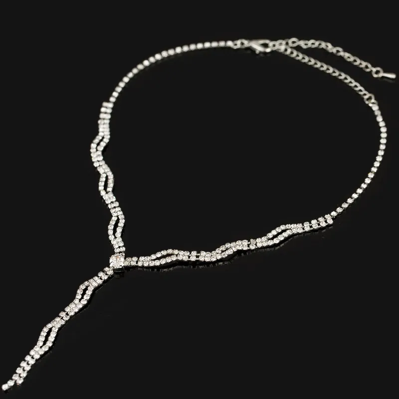 Kryształowy Kropla Wody Bridal Zestawy Biżuterii Dla Kobiet Srebrny Kolor Naszyjnik Kolczyk Zestaw Rhinestone Biżuteria