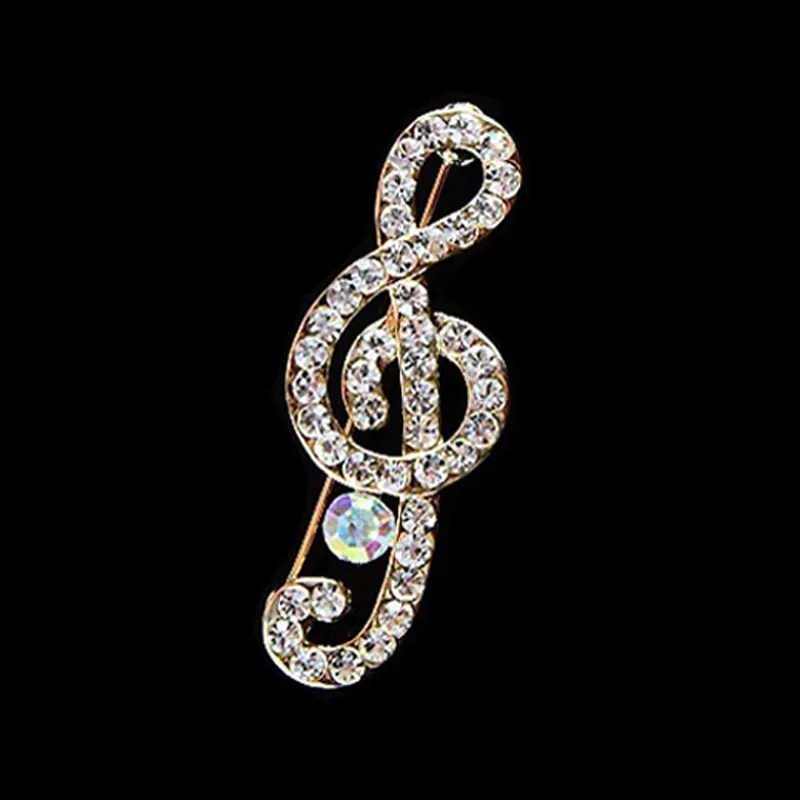 Quality Designer Musical Note Brooch Scarf Pins Shiny Crystal Rhinestone Brooches for Women Wedding Party Bride Bouquet Jewelry Gift