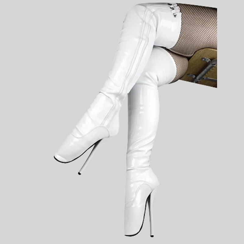 White thigh high boots no heel top