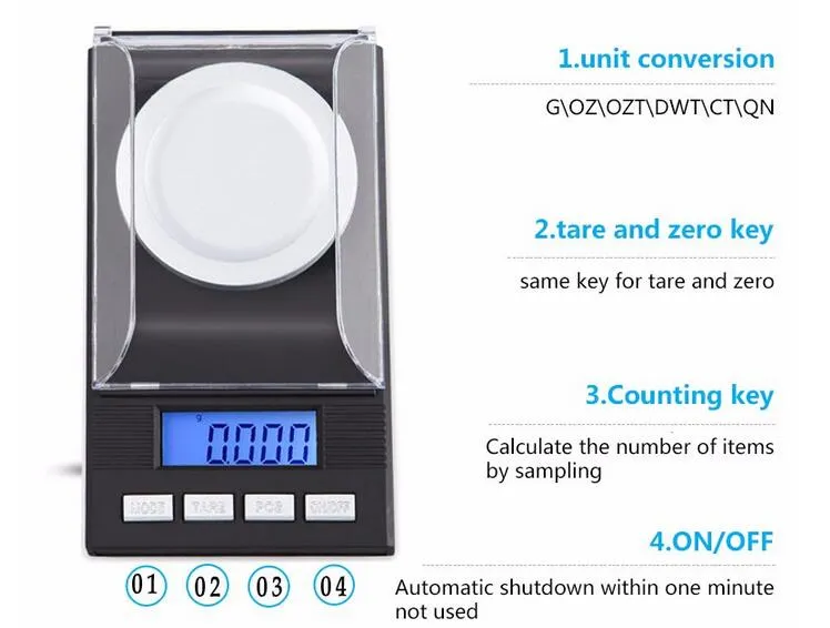 100 stks door Fedex DHL Digitale Sieraden Schalen Elektronische Gram Schaal Precisie Pocket Lab Weggewicht Balance TARE FUNCTIE 20G 50G / 0.001G