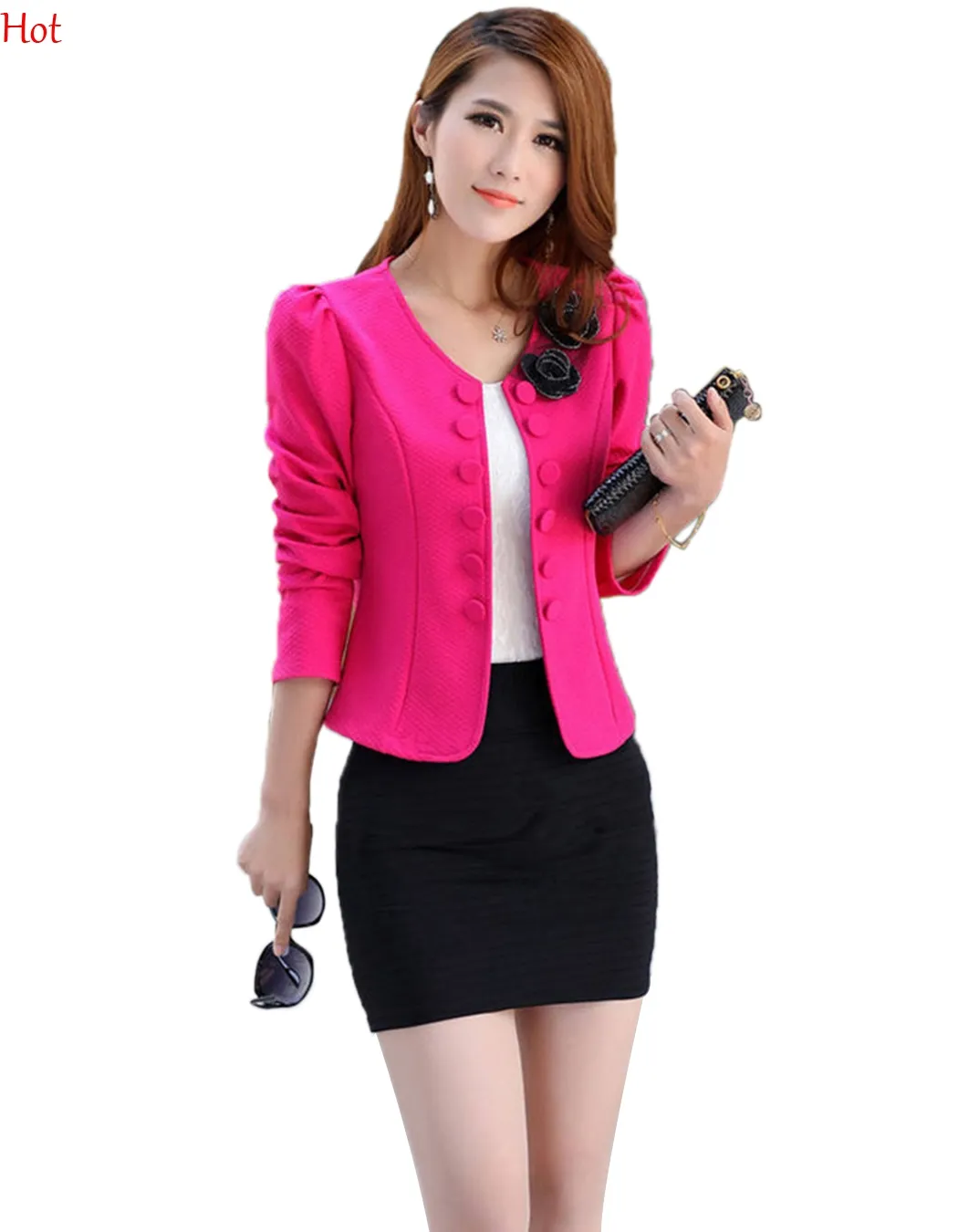 Hot Double Breast Casual Jacket Women Short Overcoat Ladies Jackets Tops O  Neck Slim 3D Flowers Coats Top Plus Size Women Outerwear SV006099 From  U_king, $10.75 | DHgate.Com