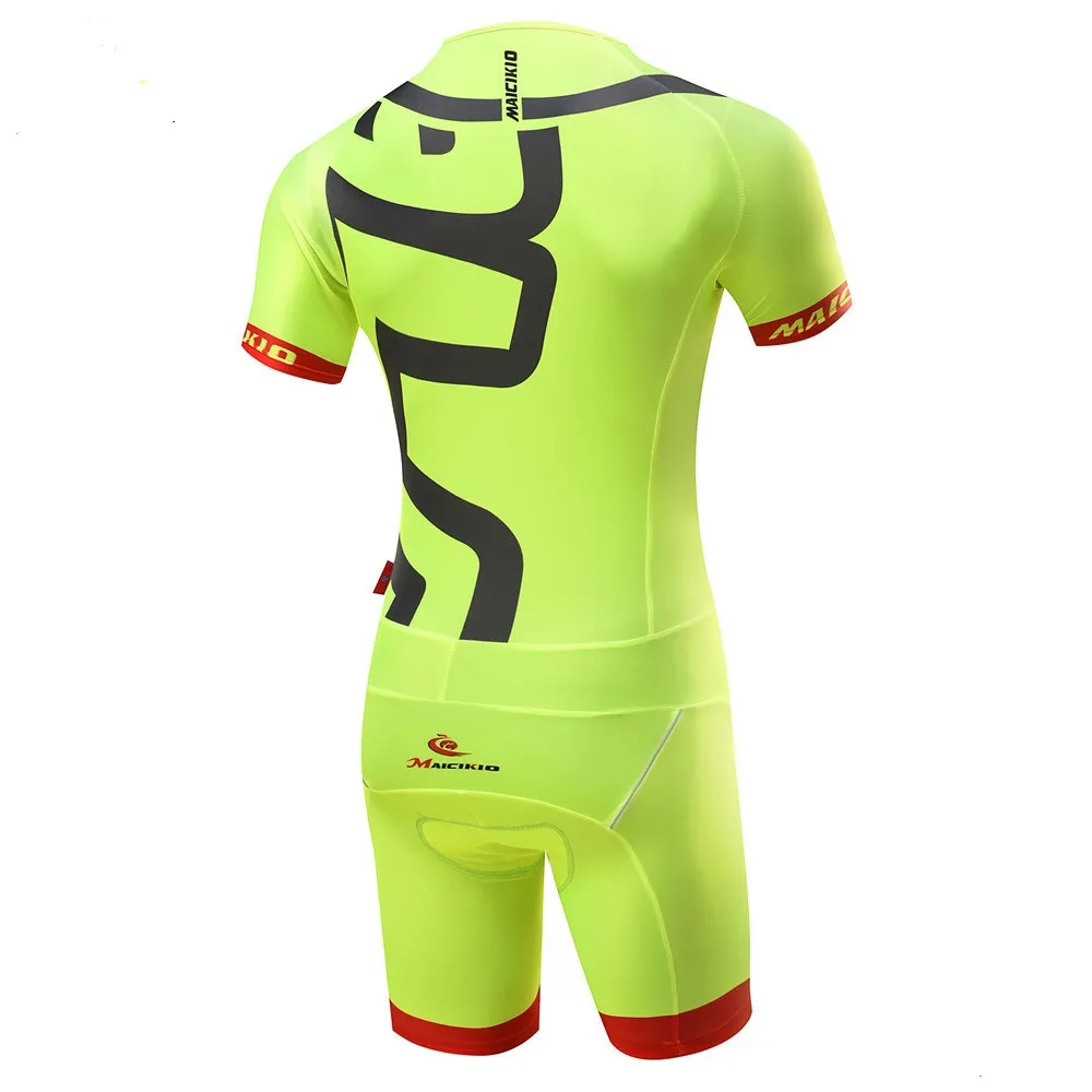 Fluo Yellow 2024 Sommer-Radtrikot-Set Kurzarm-Fahrrad-Skinsuit Unisex-Triathlon-Strumpfhose mit unsichtbarem Reißverschluss Verbundene Radoveralls