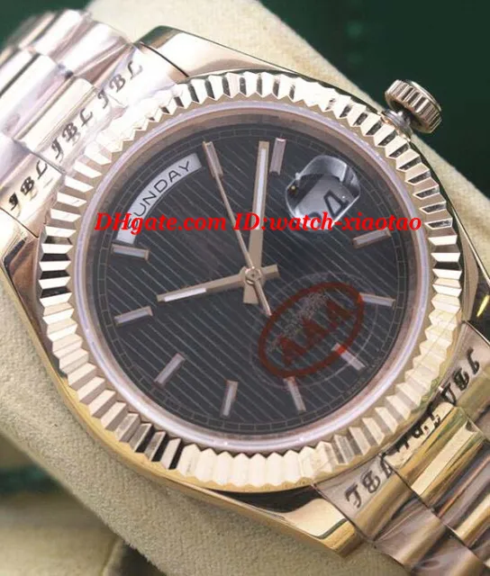 Luxusuhren Roségold 40 mm 228235 Streifen schwarzes Zifferblatt Automatische Modemarke Herrenuhr Armbanduhr