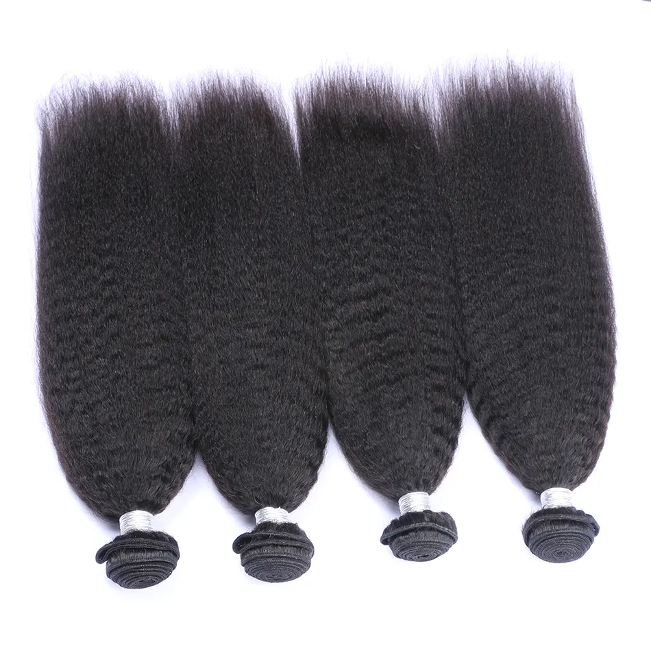 Paquetes de tejido de cabello humano virgen brasileño Kinky Straight 8A Extensiones de cabello recto peruano malasio indio mongol italiano grueso Yaki