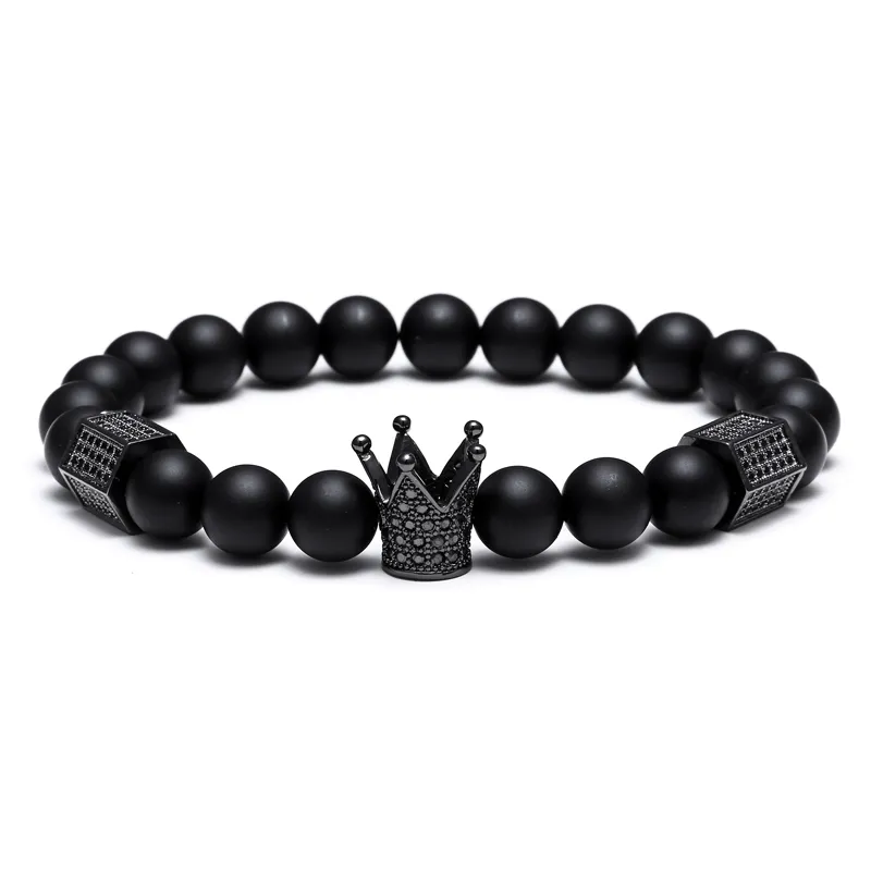 Black Skull Strands men Titanium Steel Bracelet 8mm Natural Onyx Stone Beads Charm Jewelry Fashion Gift Valentine's Day Holiday Christmas