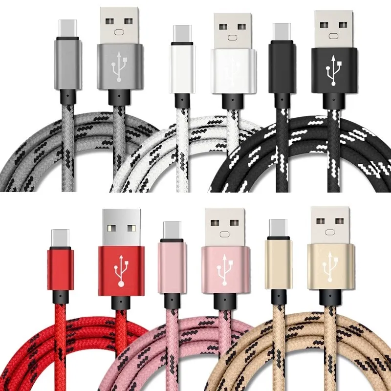 Thiicker Stof Type C-kabel Nylon Gevlochten Micro V8 5Pin USB-kabels voor Samsung Galaxy S3 S4 S6 S7 S8 Plus Android-telefoon