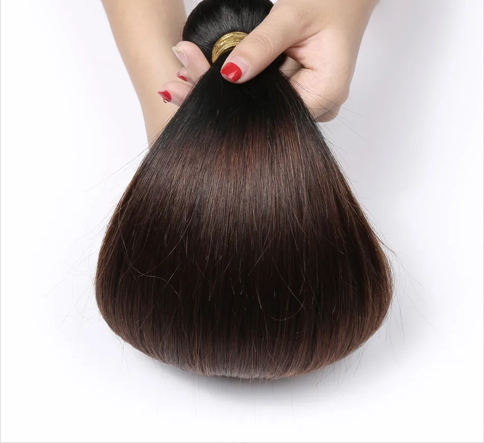 Peruansk rakt mänskligt hår remy hår väver ombre 3 toner 1b430 färg dubbel wefts 100 gpc kan färgas blekt7924054
