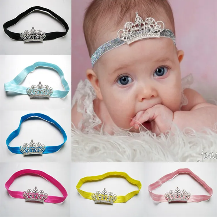 12Colors Lovely Baby Princess Crown Headband Baby Girl Akcesoria do włosów Tiara Niemowlę Elastyczne Zespoły Do Włosów Noworodka Błyszcząca głowica