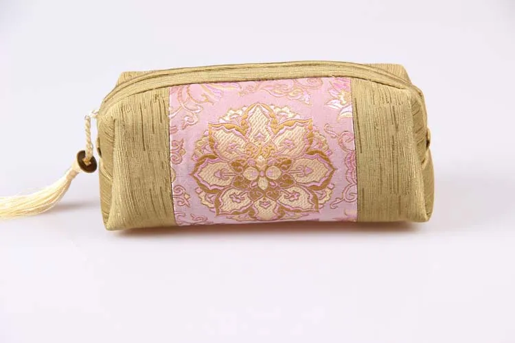 Tassel Patchwork Zipper Travel Smycken Kosmetisk Bag Cloth Craft Presentförpackning Pärla Halsband Bangle Armband Makeup Förvaringspåse 10st / 