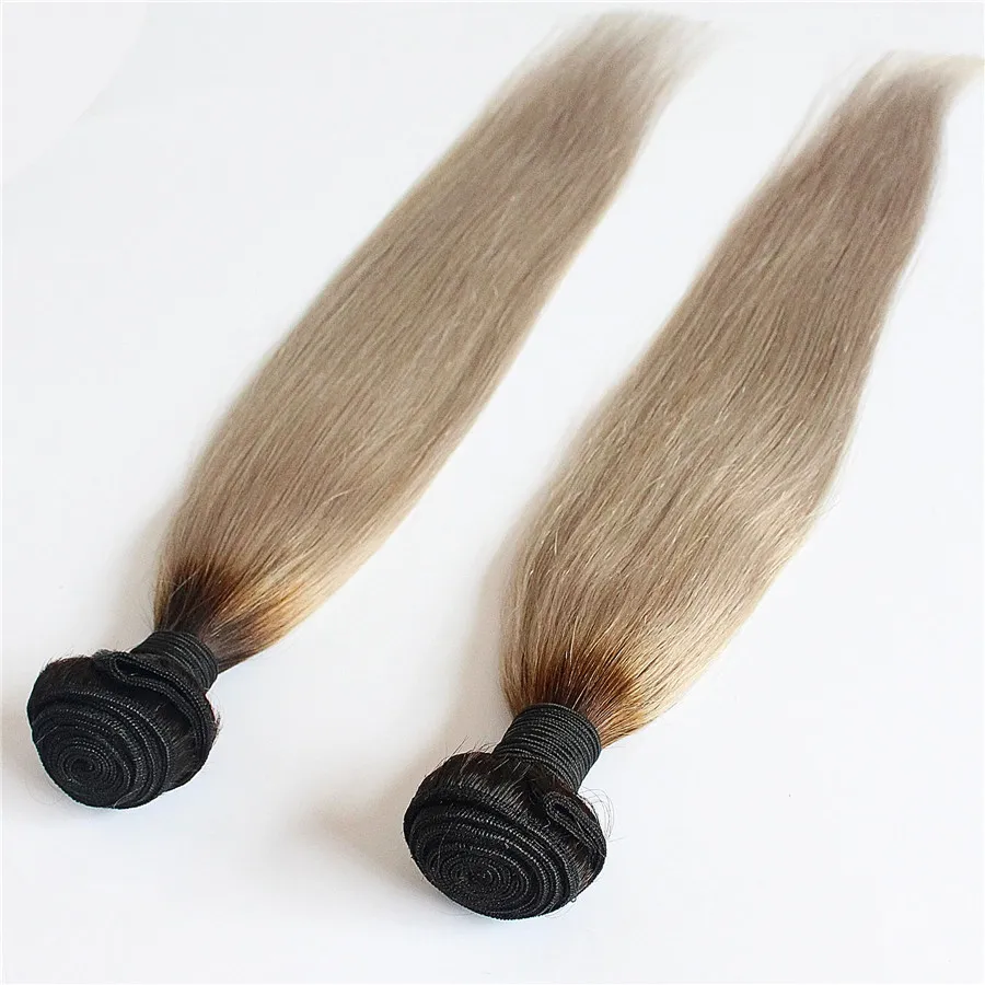 T1B / Grigio ombre Tessuto per capelli lisci Fasci di capelli umani al 100% 200g 2 pezzi Estensione dei capelli non Remy 10-26 pollici Spedizione gratuita