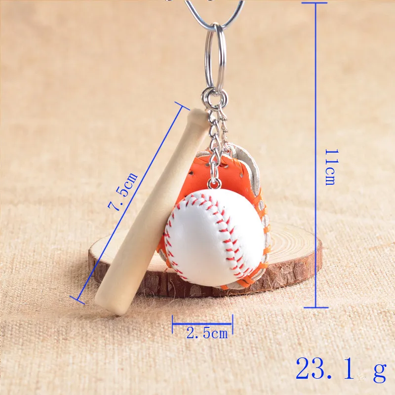 Mixed Colors Baseball Gloves Wooden Bat Keychains 3 Inch Pack Of 12 Key Chain Ring for bag parts&accessories