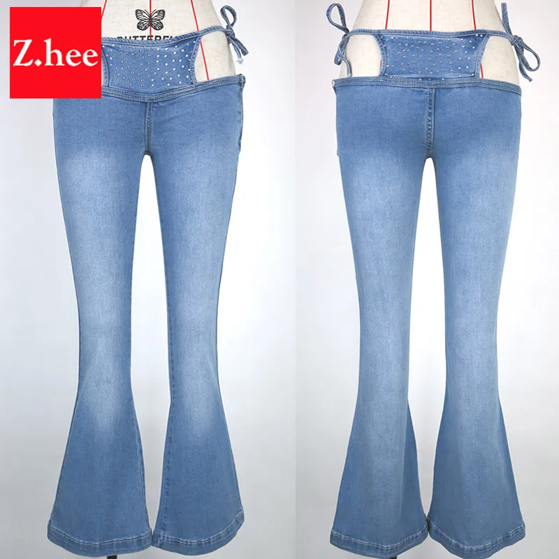 Wholesale Size Ultra Low Waist Bikini Wide Leg Flare Jeans For Women Bikini Bandage Wide Leg Women Jeans Wide Leg Flare Pants 6 336 DHgate