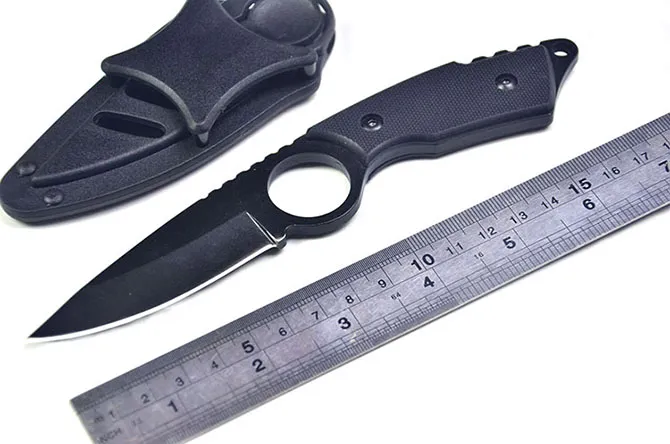 High Quality Survival Straight Knife 440C 57HRC Black Blade Outdoor Camping Hiking Fishing Fixed Blade Knifes with ABS K Sheath