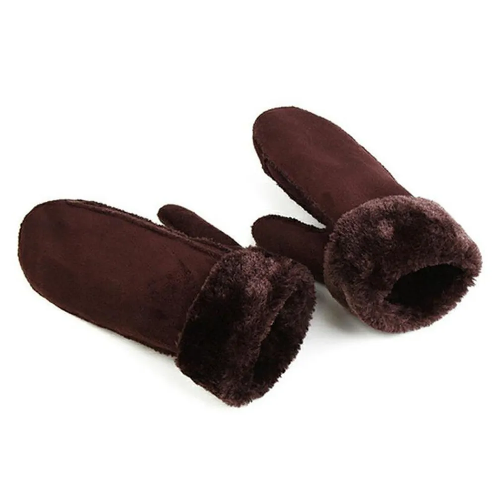 2021 Partihandel-Faux Sheepskin Thermal Mittens Handskar Trim Suede Läder Vinter Tjock Cashmere Varm midjehandske Guantes Fur