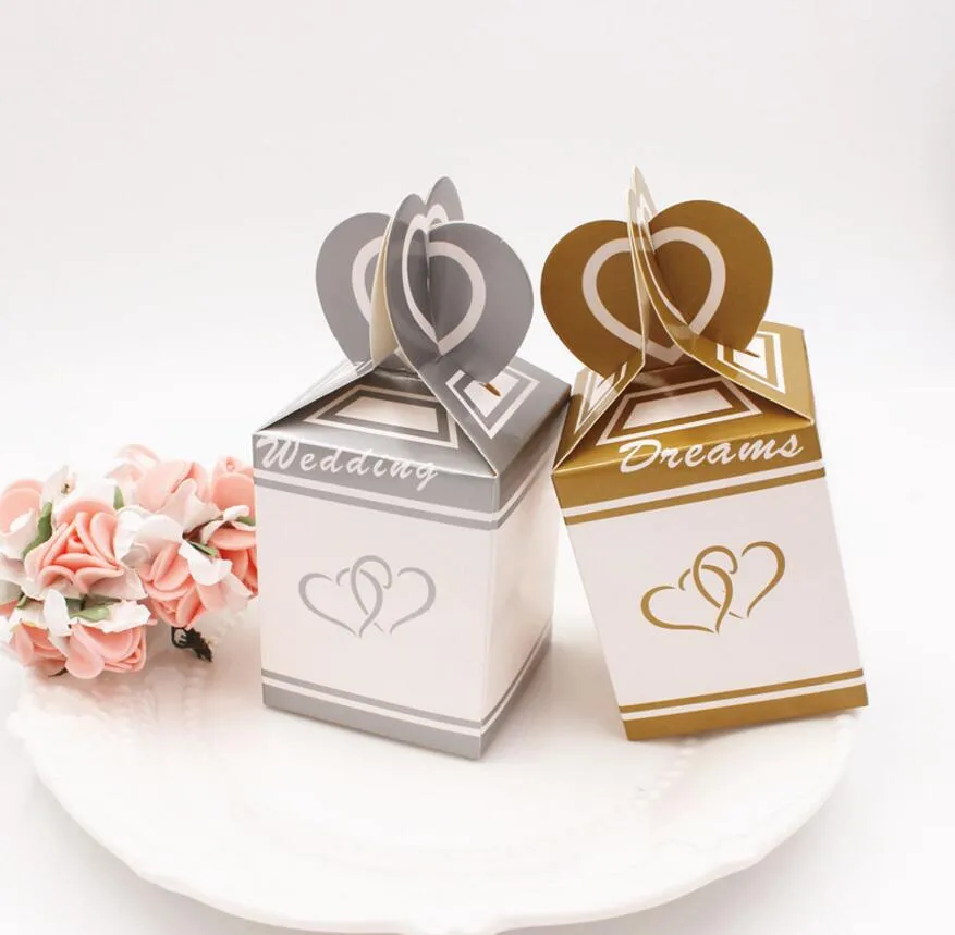 Boîtes à bonbons en carton en forme de cœur, 100 pièces, boîtes à chocolats pour fête de mariage, cadeau de réception-cadeau pour bébé