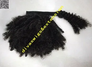 Kinky Curly Drawstring Ponytail hairpiece clip in natural black Virgin mongolian ponytail Hair Extensions 10-20inch afro Pony tail