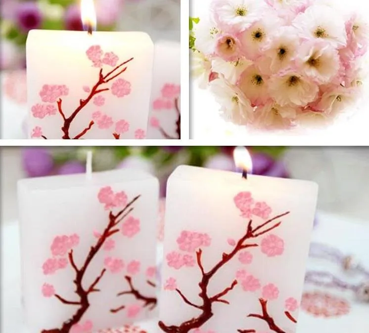 Wedding Candles Smoke-free Scented Wax Sakura Cherry Blossoms Candle Baby Boy Shower Baptism Favor And Gift