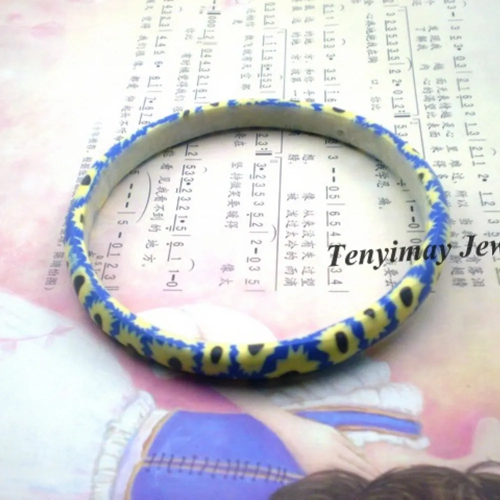 Mixed Color Bohemian Style Printed Polymer Clay Bangle For School Girls 8mm Width Whole lot284I