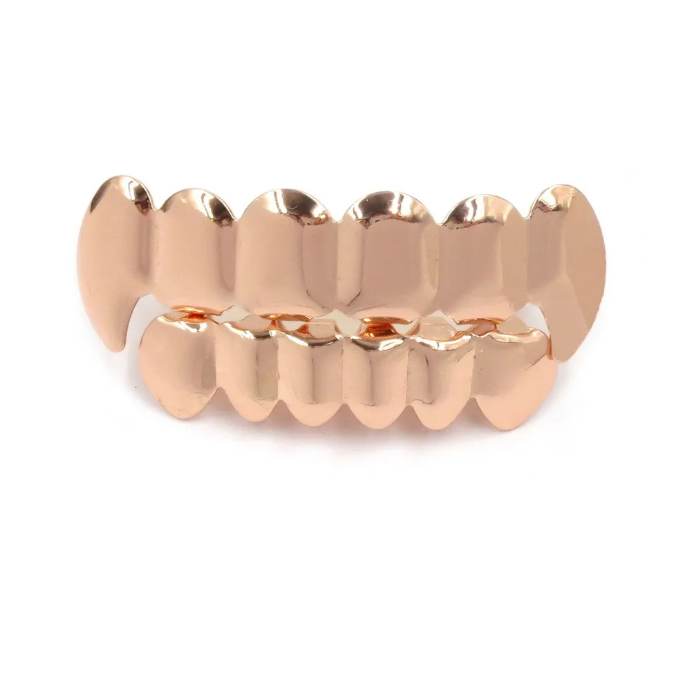 Hip Hop osobowość kły zęby złoto srebro różowe złoto zęby Grillz złote sztuczne zęby zestawy wampir grille dla kobiet mężczyzn Dental grille biżuteria