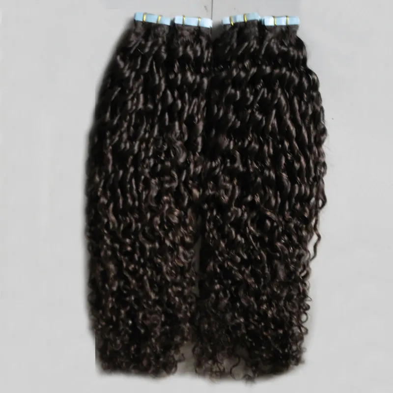 Braziliaanse Kinky Curly Hairtape in Menselijk Hair Extensions / Set Skin Inslagband in Remy Menselijk Hair Extensions 200g
