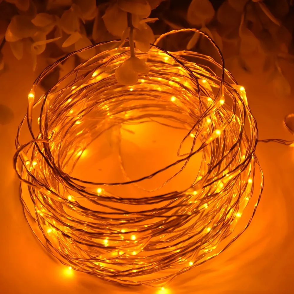 10m 100LED 3AA Batteridriven utomhus LED Silver Wire Copper Wire Fairy String Lights Christmas Wedding Party Decorations Garland Belysning