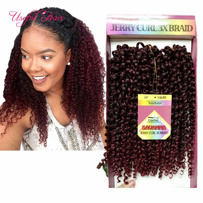 Savana Crochet Curly Twist Hair Extensions 3pcs / Pack Kinky Curly Gratis Tress Ombre Bug Jerry Curly Style 10inch Syntetisk Braiding Hair FreeTress Marley