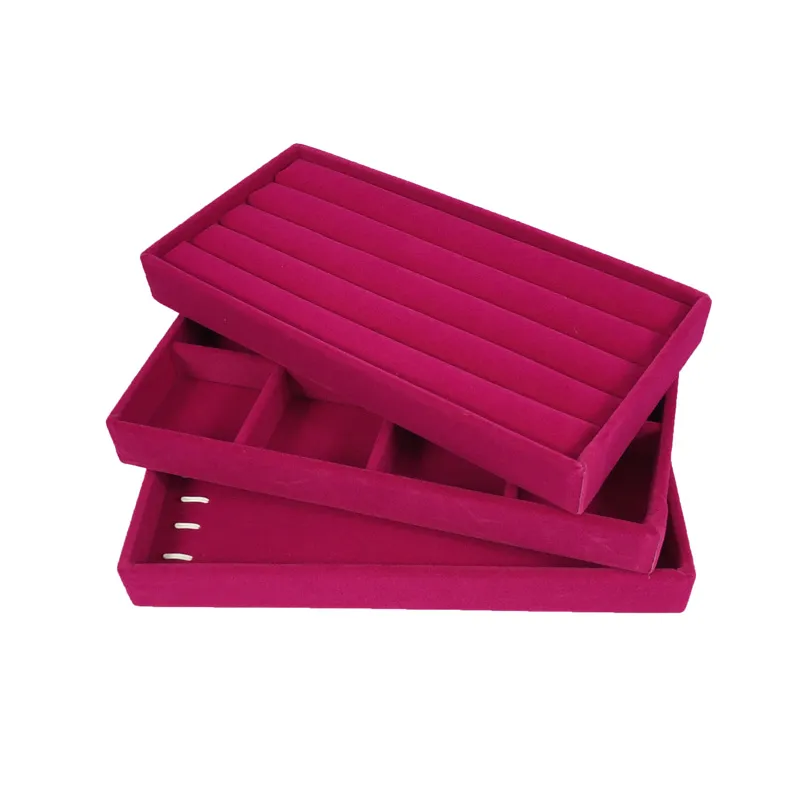 High-top Ring Chain Compartment Jewelry Display Tray Set Red Velvet 