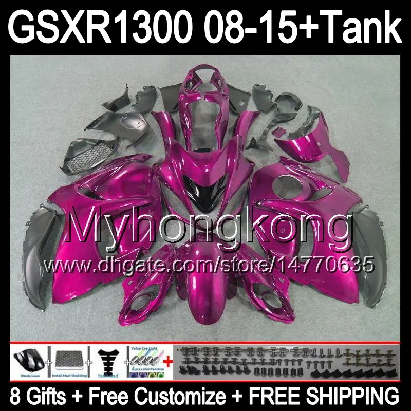 Suzuki Hayabusa için 8Gifts GSXR1300 2008 2009 2010 2011 14MY82 Parlak Pembe GSXR-1300 GSX R1300 GSXR 1300 2012 2013 2014 2015 Siyah Fairing