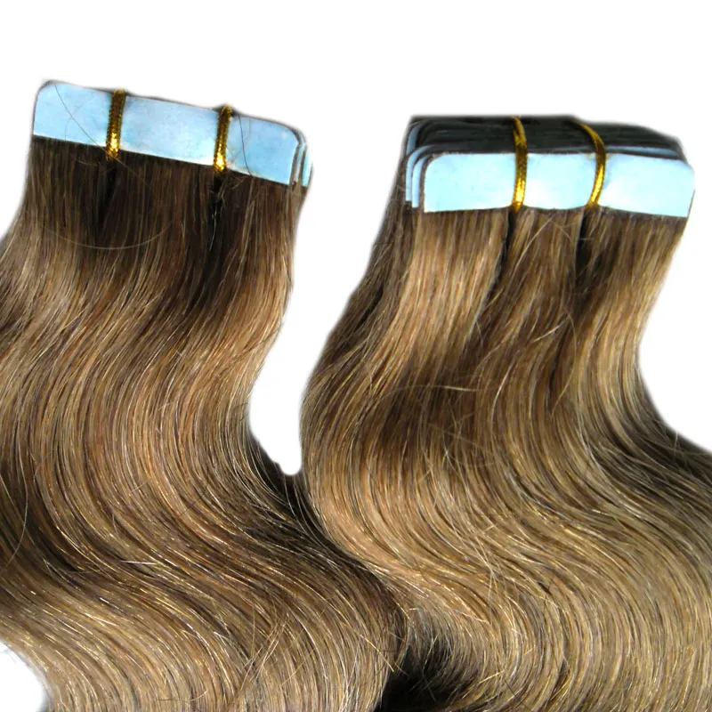 #6 Medium Brown 100g invisible tape extensions human hair body wave skin weft hair extensions