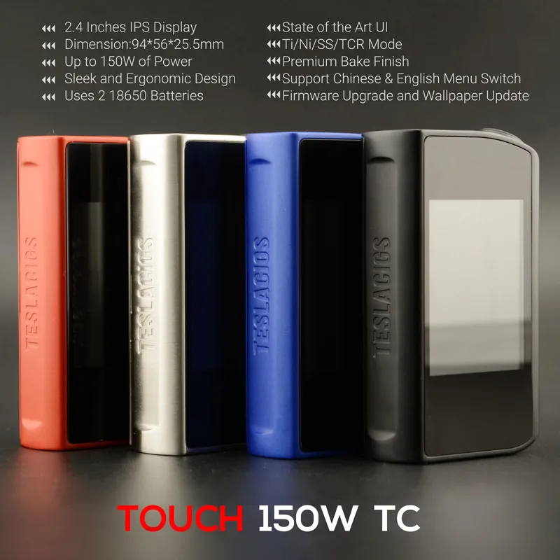 Authentic Tesla Touch 150 TC Box Mod 150W Vape Mods with Touch Screen and 12 volts maximum output High quality DHL Free